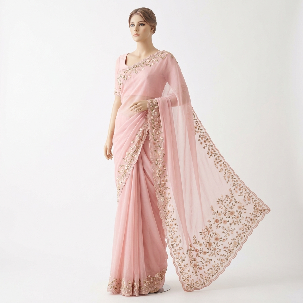 Soft Pink Georgette Saree